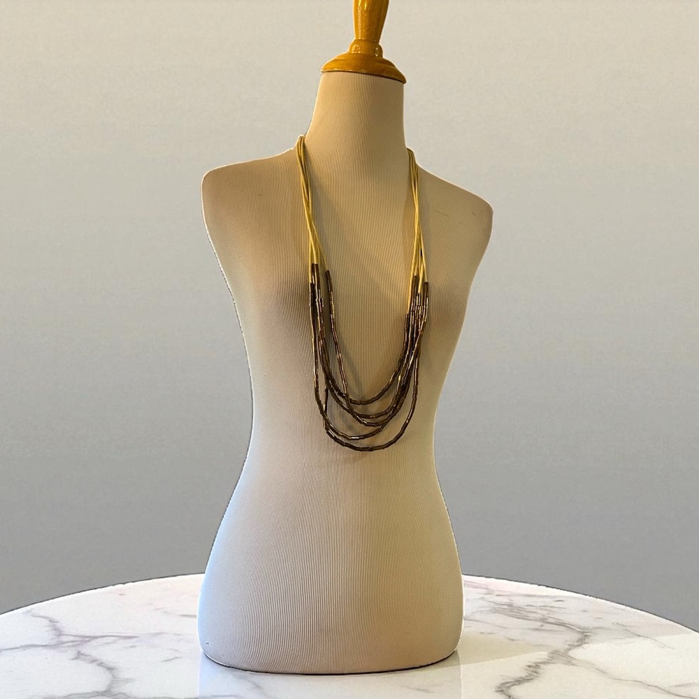 LOFT MULTI STRAND BEADED CORD NECKLACE BRONZE GOLD